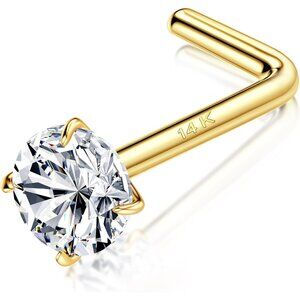 14K Real Gold Nose Rings Studs 3mm CZ Hypoallergenic Gold Piercing Jewelry
